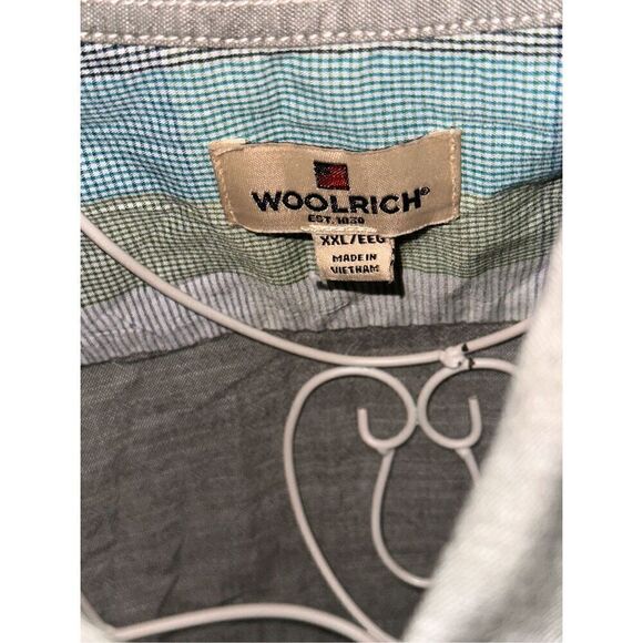 Nice Woolrich Short Sleeve Static Heathered Gray/grreen Button Down Shirt Men’s - Picture 4 of 7